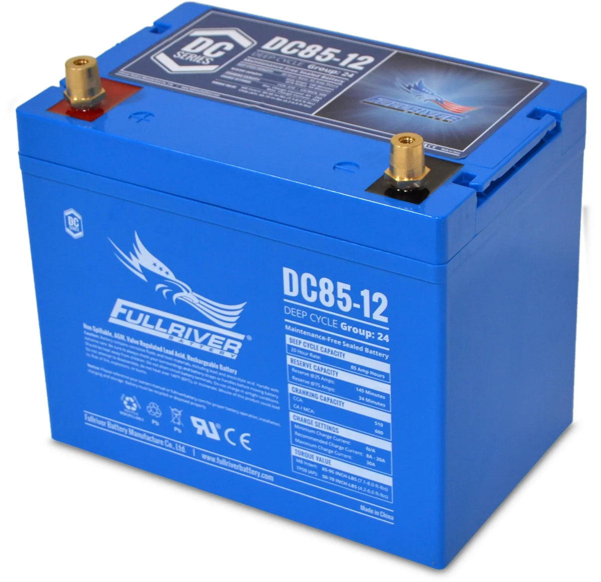 Fullriver Sealed AGM Battery, 12V 85 Ah Group 24, DC85-12