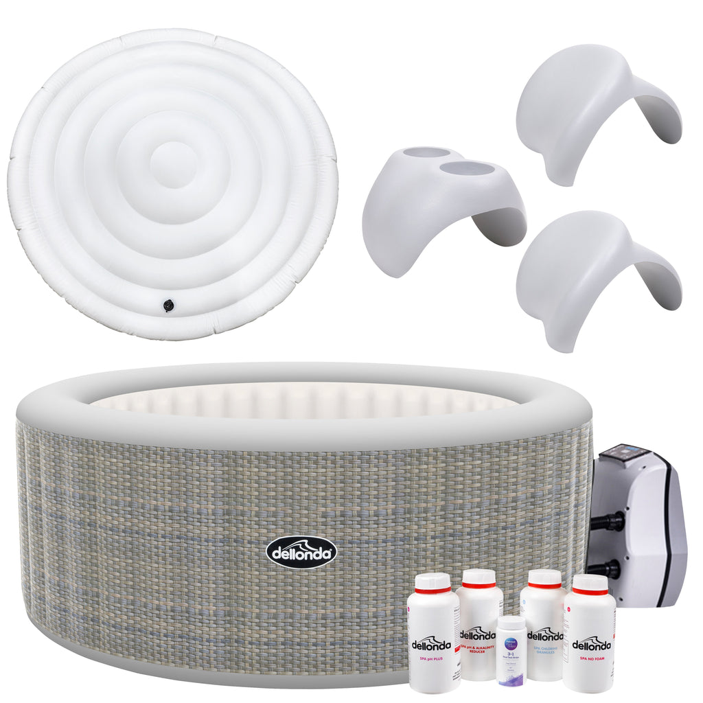 4-6 Person Inflatable Hot Tub Spa Starter Kit with Smart Pump - Rattan Effect - DL101