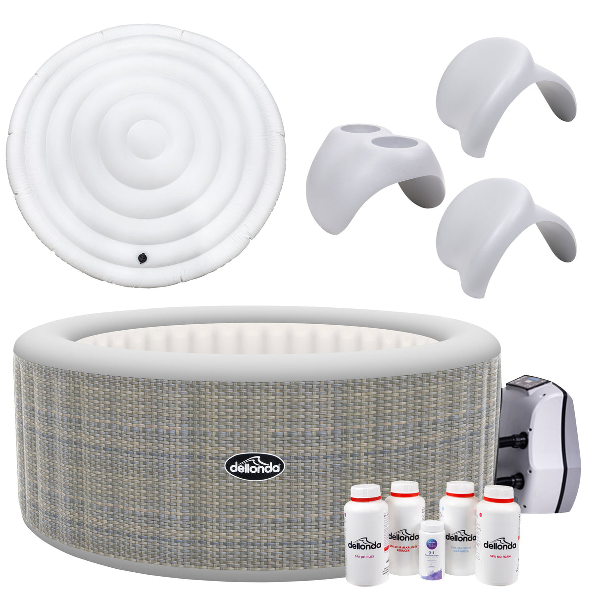 4-6 Person Inflatable Hot Tub Spa Starter Kit with Smart Pump - Rattan Effect - DL101