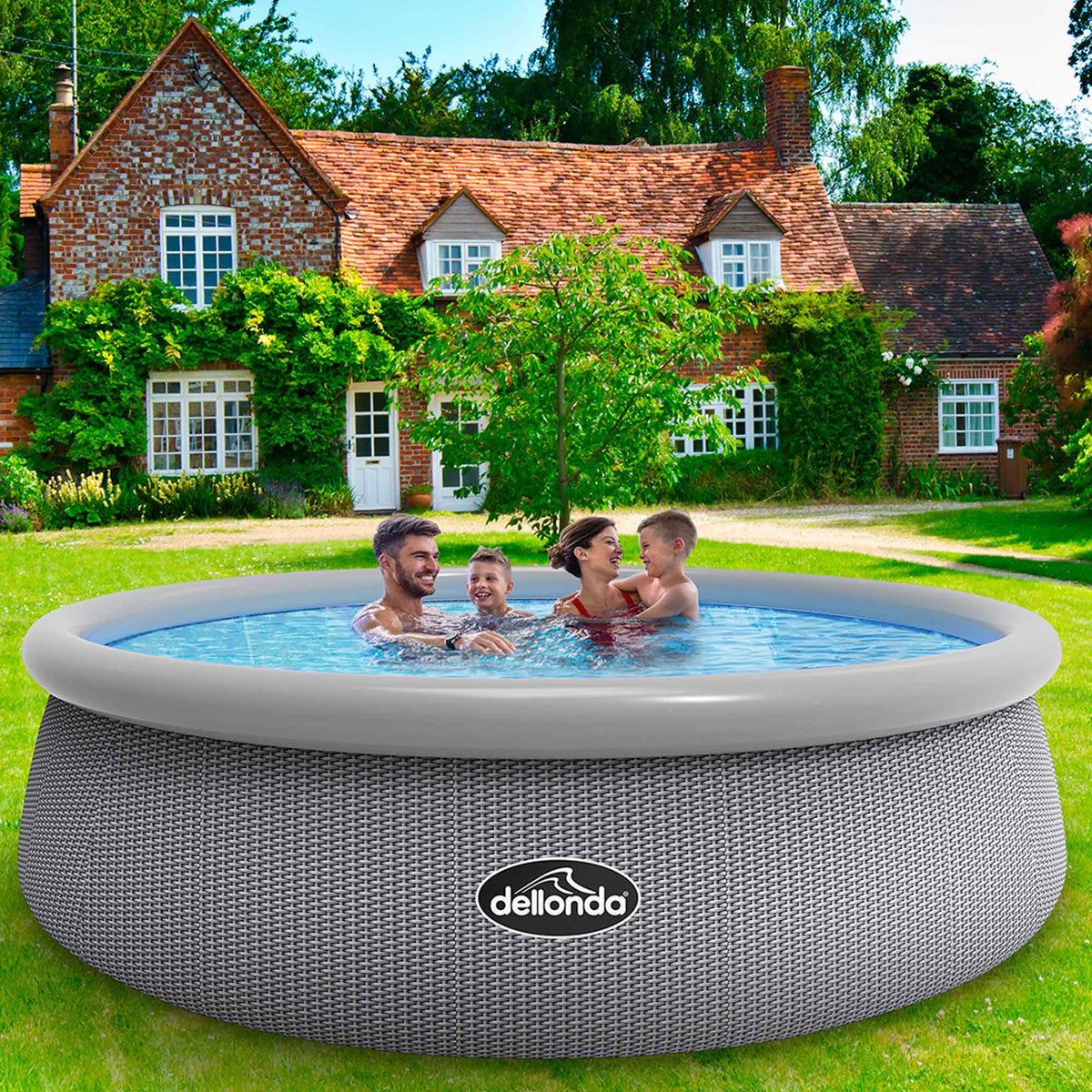 15ft Inflatable Swimming Pool Round with Accessories - Grey Rattan - DL136