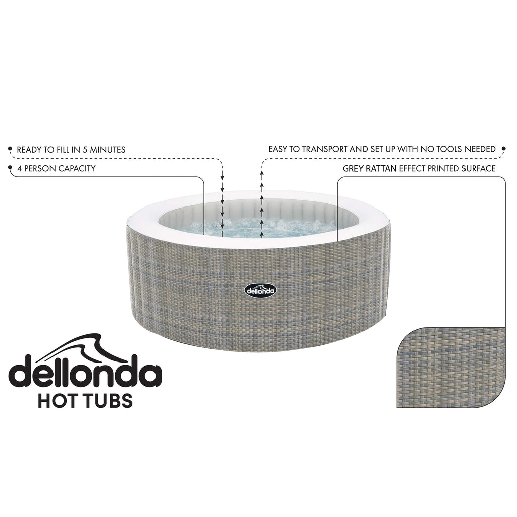 4-6 Person Inflatable Hot Tub Spa Starter Kit with Smart Pump - Rattan Effect - DL101