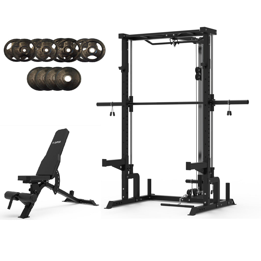 Muscle Motion Valor Modular Half Rack With Smith Machine And High Low Pulley Package