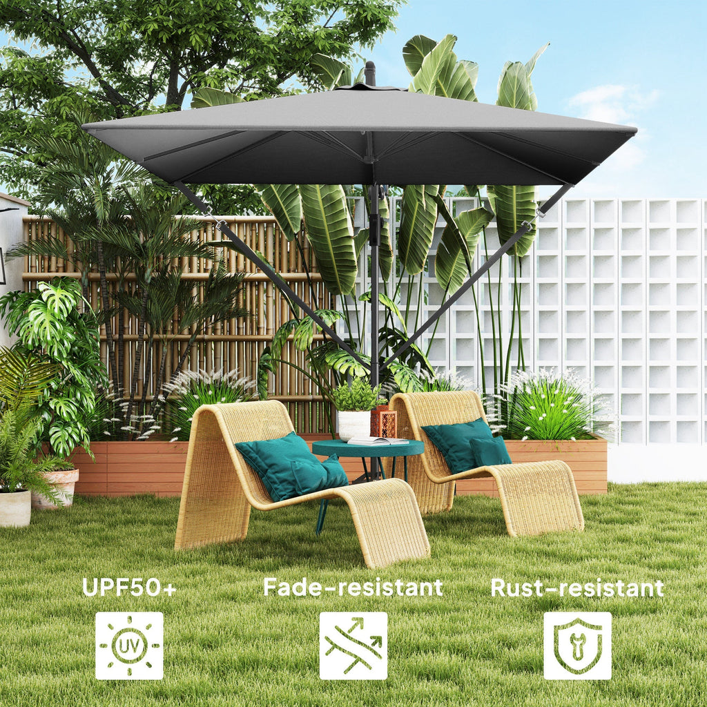 Offset Patio Umbrella with Base, Cover and Tilt Function, Grey