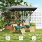 Offset Patio Umbrella with Base, Cover and Tilt Function, Grey