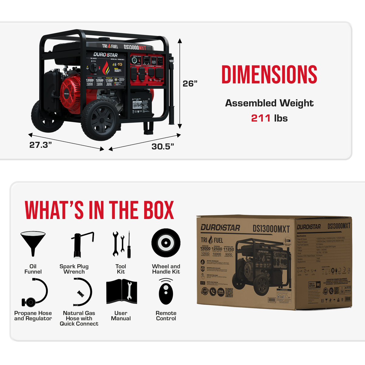 13,000 Watt Tri Fuel Portable Generator w/ CO Alert