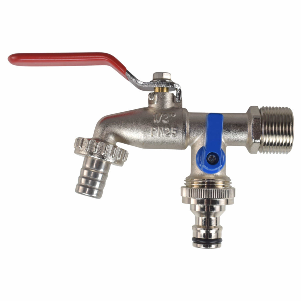 Double Lever Tap Kit with Barb/Quick Connect Outlet, 1/2" and 3/4" BSP Thread Inlet