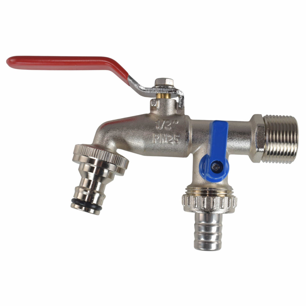 Double Lever Tap Kit with Barb/Quick Connect Outlet, 1/2" and 3/4" BSP Thread Inlet
