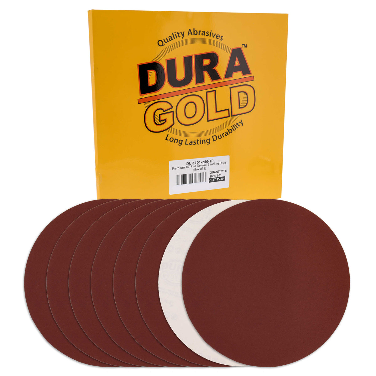 Premium 10" PSA Sanding Discs - 240 Grit (Box of 8) - Sandpaper Discs with Self Adhesive, Fast Cutting Aluminum Oxide, Drywall, Floor, Wood