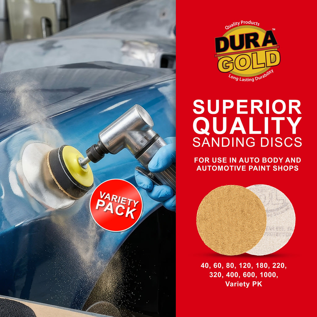 Premium - Variety Pack (40,60,80,120,180,220,320,400,600,1000) - 1" Gold Hook & Loop Sanding Discs for DA Sanders - Box of 100 Sandpaper Finishing Discs for Automotive and Woodworking