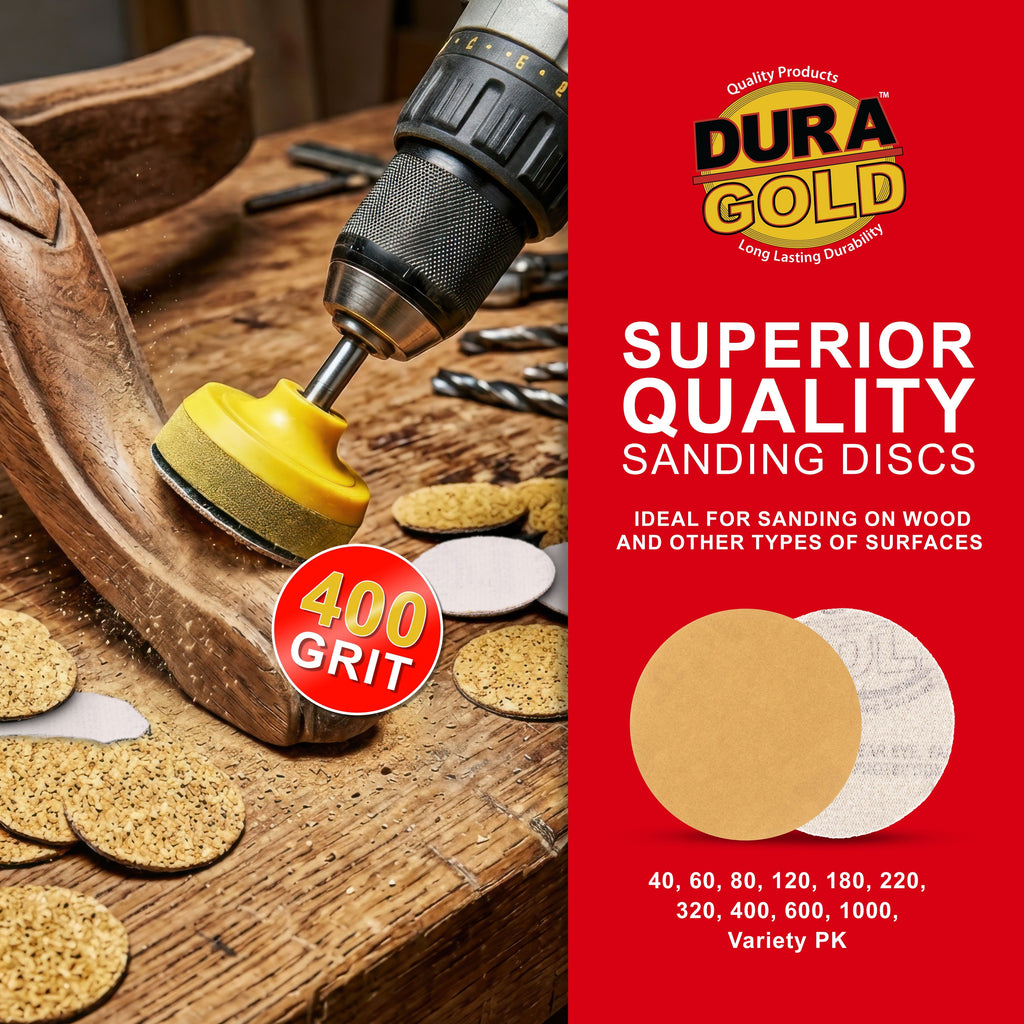 Premium - 400 Grit 1" Gold Hook & Loop Sanding Discs for DA Sanders - Box of 100 Sandpaper Finishing Discs for Automotive and Woodworking