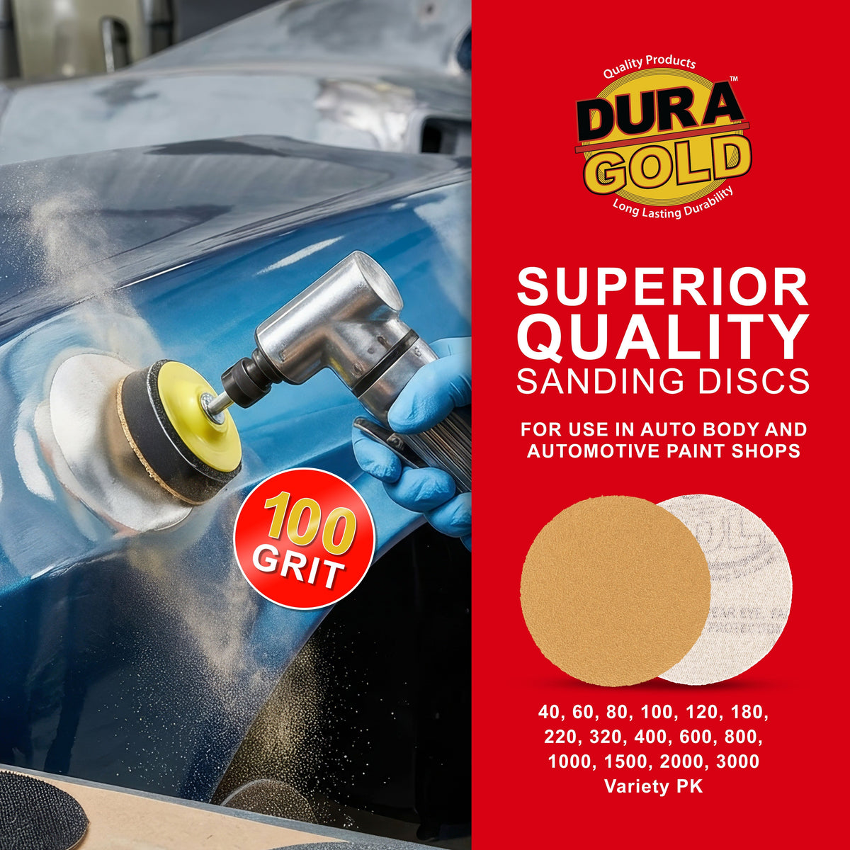100 Grit - 2" Gold Hook & Loop Sanding Discs for DA Sanders - Box of 30