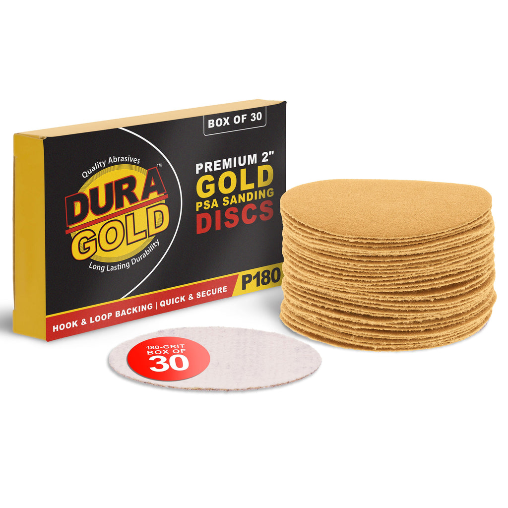 180 Grit - 2" Gold Hook & Loop Sanding Discs for DA Sanders - Box of 30