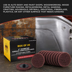 2" Diameter Surface Conditioning Discs Maroon Medium Sanding Grit (Box of 25) - R-Type Quick Change Connection - Surface Prep Grind Remove Rust, Strip Paint, For Drill, Die Grinder