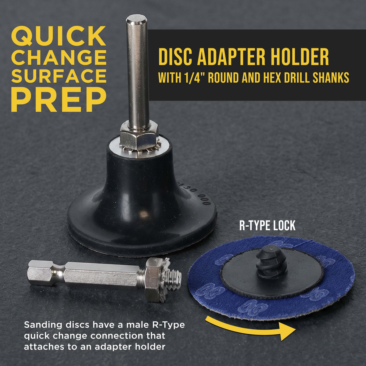 2 Inch Grinding Discs, 60 Grit (25 Disc Set) with R-Type Adapter & Backing Pad - Quick Change Zirconia Coarse Cut Sanding Discs for Auto, Wood, Metal, Rust, Oxidation, Welds