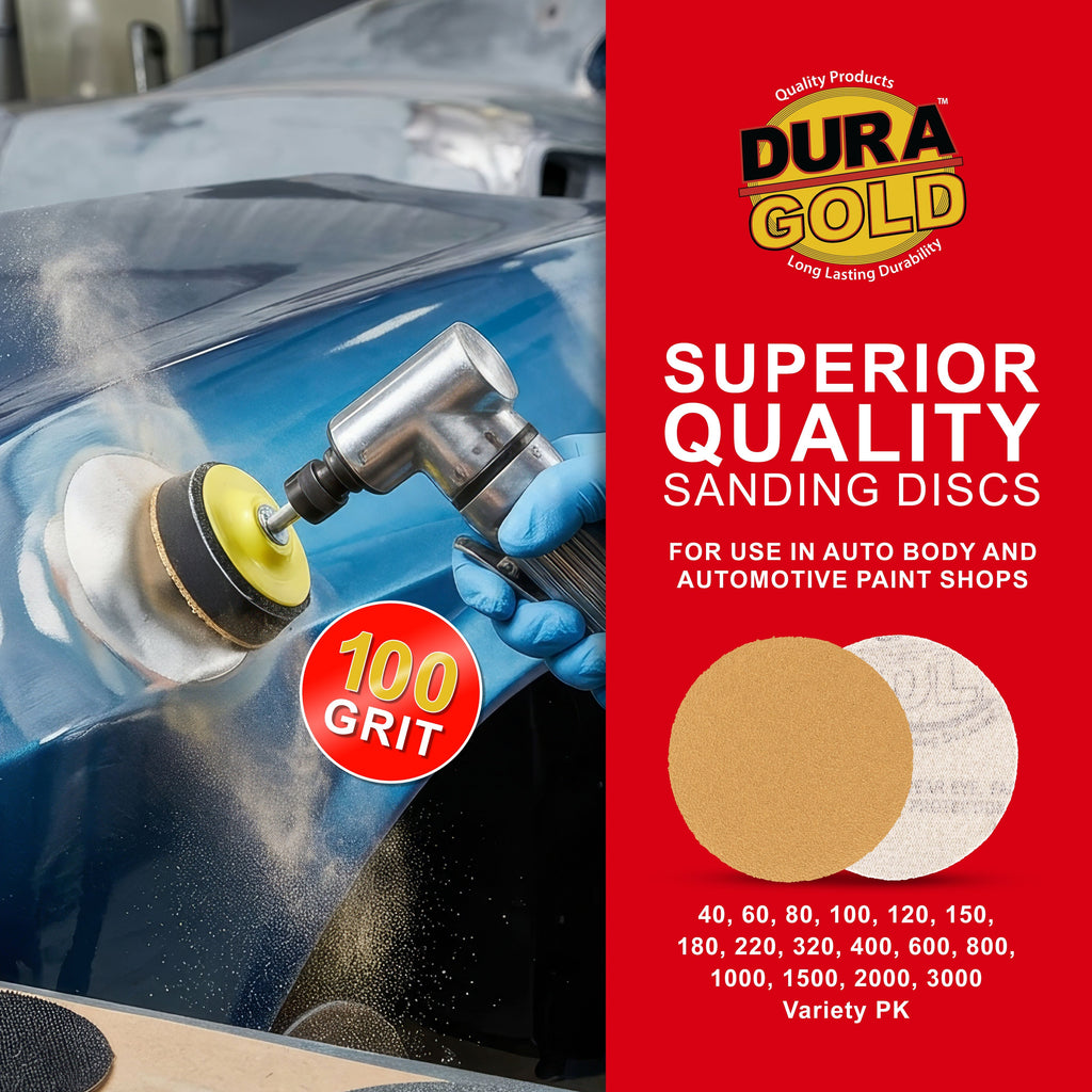 100 Grit - 3" Gold Hook & Loop Sanding Discs for DA Sanders - Box of 40