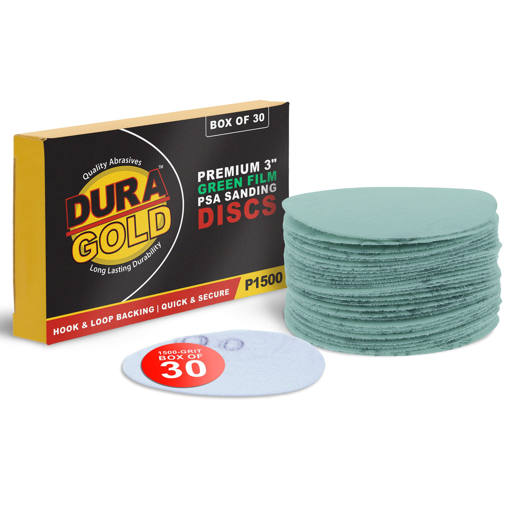 1500 Grit - 3" Gold Hook & Loop Sanding Discs for DA Sanders - Box of 30