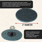 3" Diameter Surface Conditioning Discs Blue Fine Sanding Grit (Box of 25) - R-Type Quick Change - Finishing Prep, Grind Remove Rust, Strip Paint - For Drill, Die Grinder