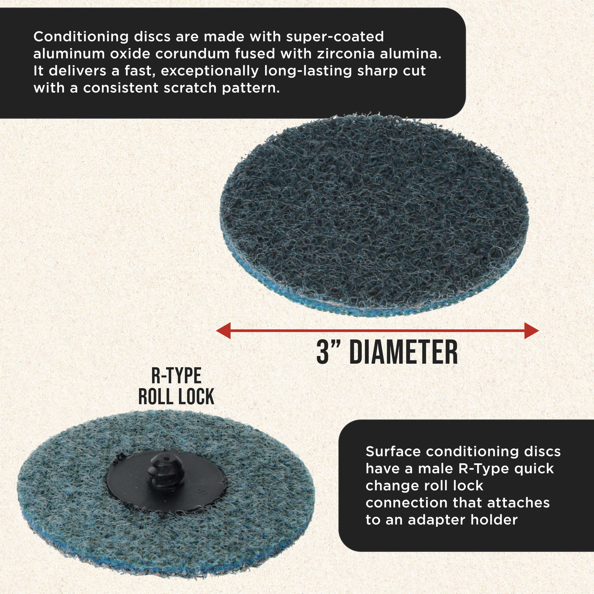 3" Diameter Surface Conditioning Discs Blue Fine Sanding Grit (Box of 25) - R-Type Quick Change - Finishing Prep, Grind Remove Rust, Strip Paint - For Drill, Die Grinder