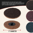 46-Piece 3" Diameter Surface Conditioning Sanding Discs Variety Pack - 15 Each Coarse, Medium, Fine Grit Discs, R-Type Quick Change, 1/4" Drill Shank Backing Pad
