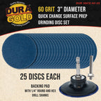 3 Inch Grinding Discs, 60 Grit (25 Disc Set) with R-Type Adapter & Backing Pad - Quick Change Zirconia Coarse Cut Sanding Discs for Auto, Wood, Metal, Rust, Oxidation, Welds