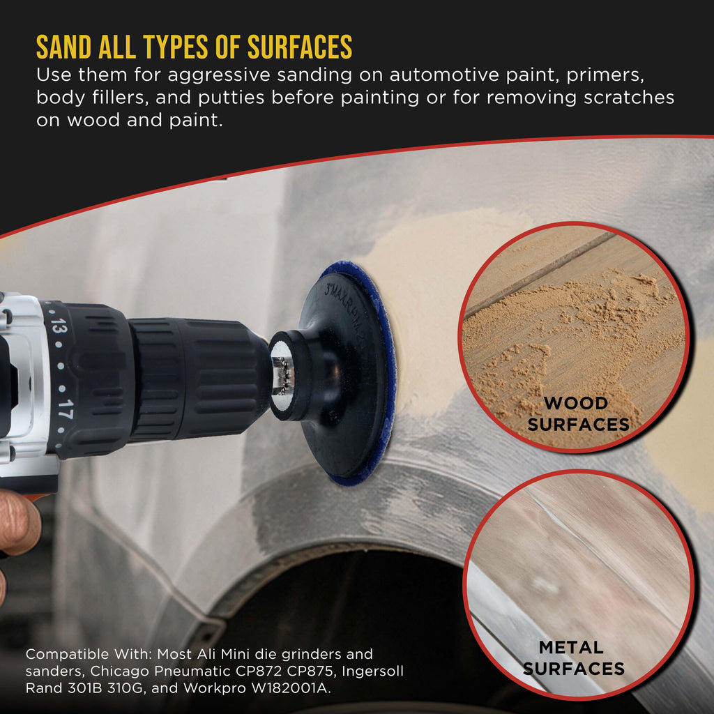 3 Inch Grinding Discs, 60 Grit (25 Disc Set) with R-Type Adapter & Backing Pad - Quick Change Zirconia Coarse Cut Sanding Discs for Auto, Wood, Metal, Rust, Oxidation, Welds