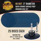 3 Inch Grinding Discs, 80 Grit (25 Disc Set) with R-Type Adapter & Backing Pad - Quick Change Zirconia Coarse Cut Sanding Discs for Auto, Wood, Metal, Rust, Oxidation, Welds