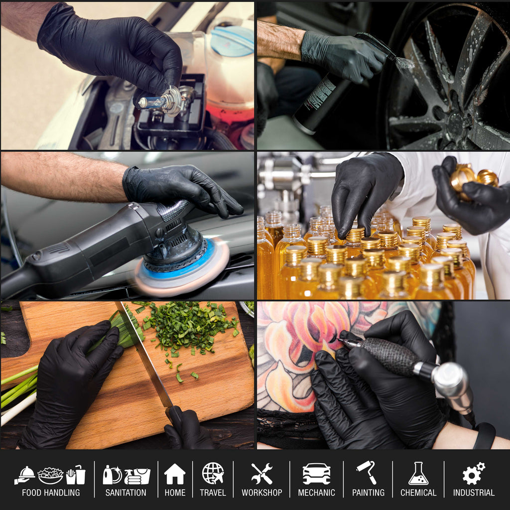 HD Black Nitrile Disposable Gloves, 3 Boxes of 100, Size Small, 6 Mil - Latex Free, Powder Free, Textured Grip, Food Safe