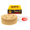 500 Grit - 5" Gold DA Sanding Discs - 5-Hole Pattern Hook and Loop - Box of 50