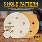 600 Grit - 5" Gold DA Sanding Discs - 5-Hole Pattern Hook and Loop - Box of 50