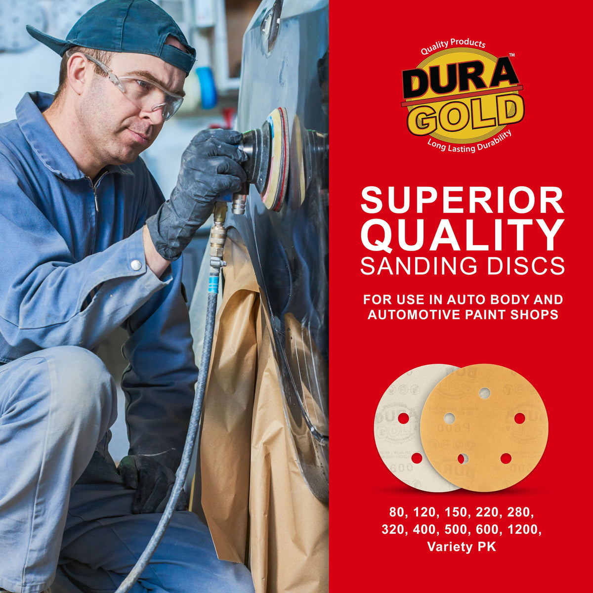 600 Grit - 5" Gold DA Sanding Discs - 5-Hole Pattern Hook and Loop - Box of 50