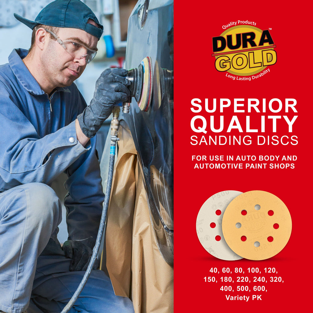 500 Grit - 5" Gold DA Sanding Discs - 8-Hole Pattern Hook and Loop - Box of 50