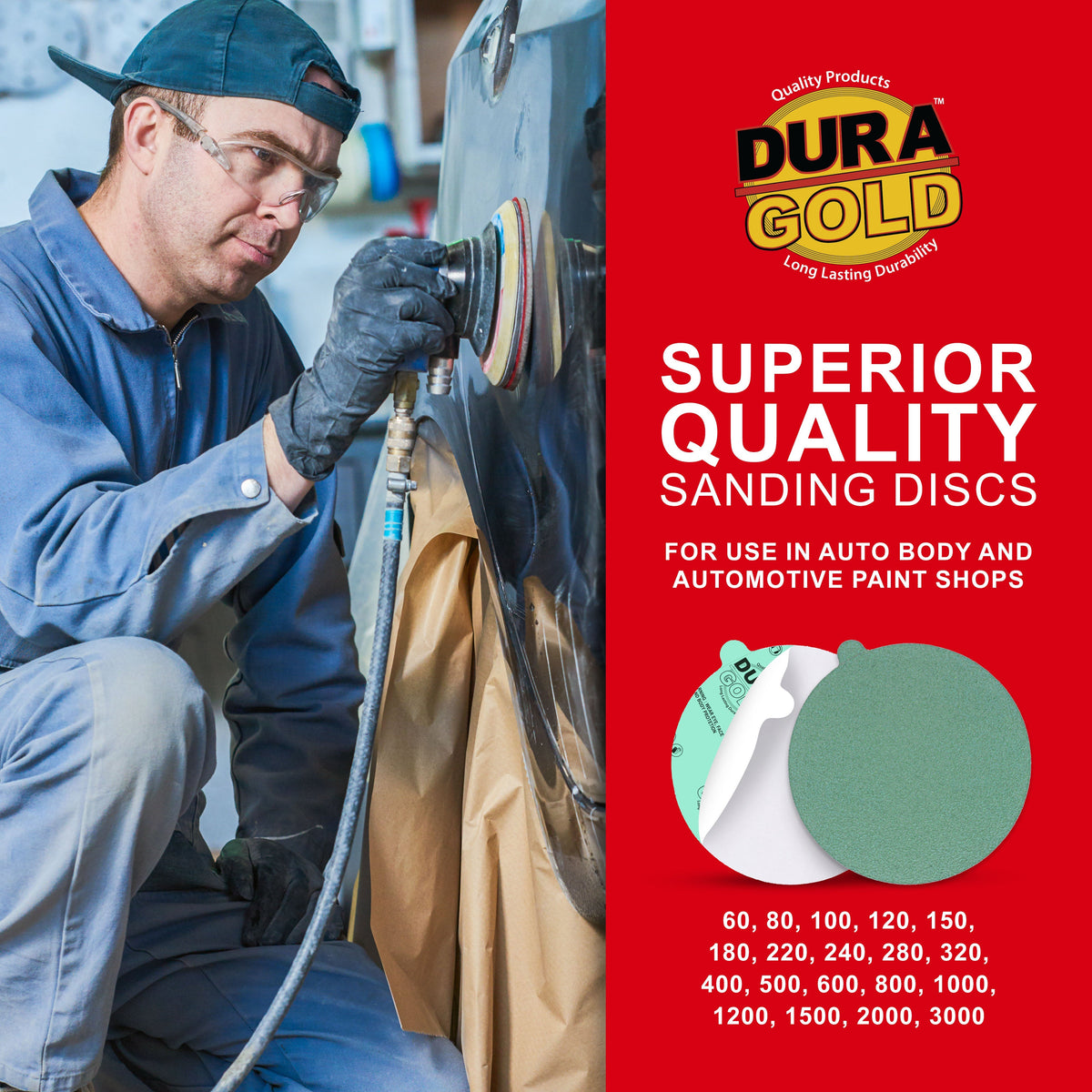 60 Grit - 5" Green Film - PSA Self Adhesive Stickyback Sanding Discs for DA Sanders - Box of 50