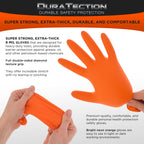 Duratection 8 Mil Orange Super Duty Diamond Textured Nitrile Disposable Gloves, 3 Boxes of 100, X-Large - Latex Free, Powder Free, Food Safe, Safety Protection Work Gloves