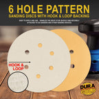 2000 Grit - 6" Gold Hook & Loop 6-Hole Pattern Sanding Discs for DA Sanders - Box of 24