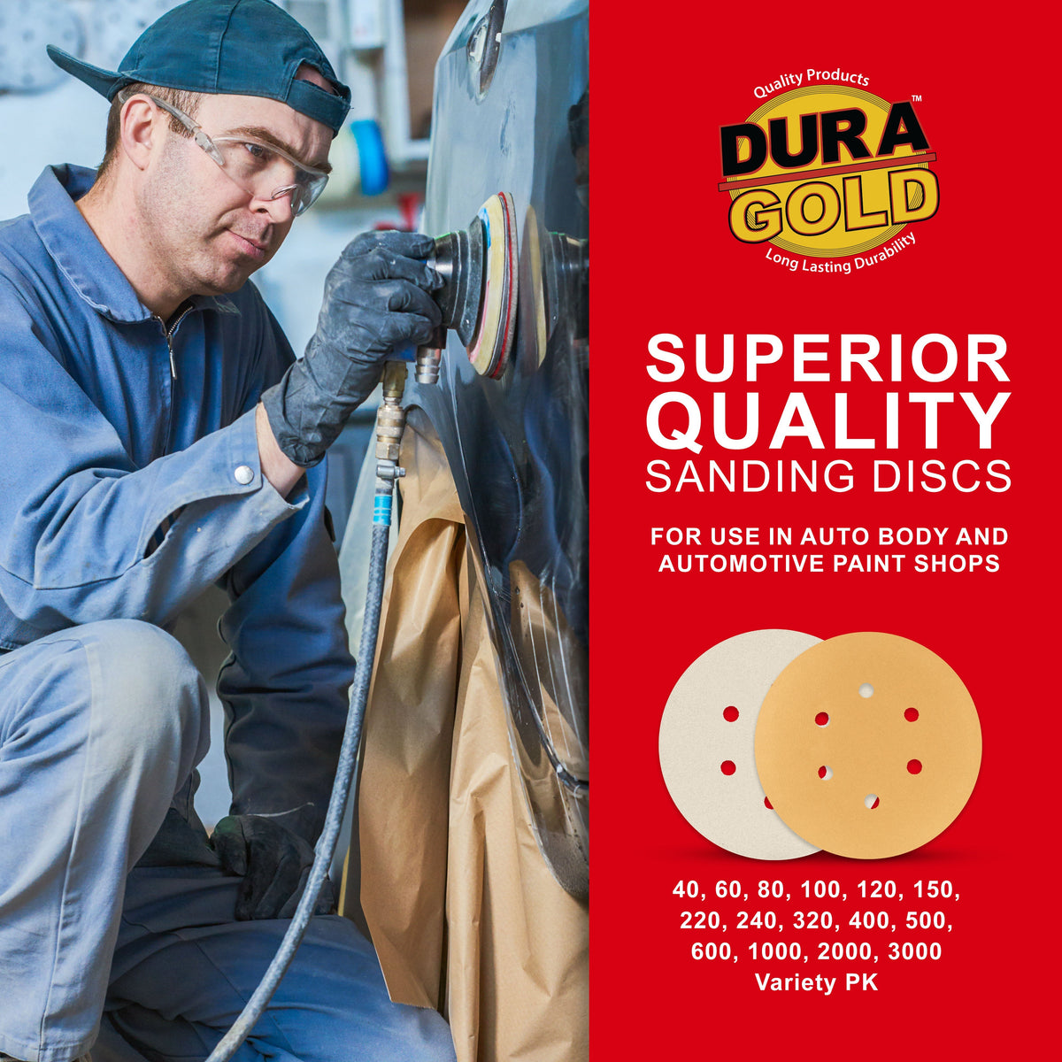2000 Grit - 6" Gold Hook & Loop 6-Hole Pattern Sanding Discs for DA Sanders - Box of 24