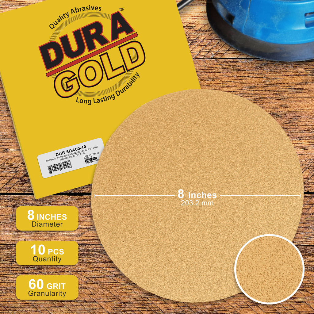 60 Grit - 8" Gold PSA Self Adhesive Stickyback Sanding Discs for DA Sanders - Box of 10