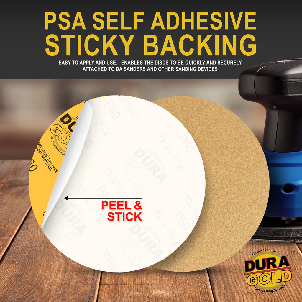 60 Grit - 8" Gold PSA Self Adhesive Stickyback Sanding Discs for DA Sanders - Box of 10