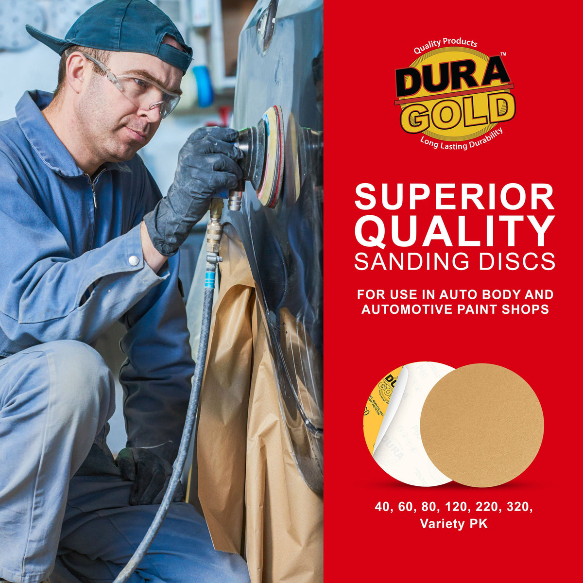 60 Grit - 8" Gold PSA Self Adhesive Stickyback Sanding Discs for DA Sanders - Box of 10