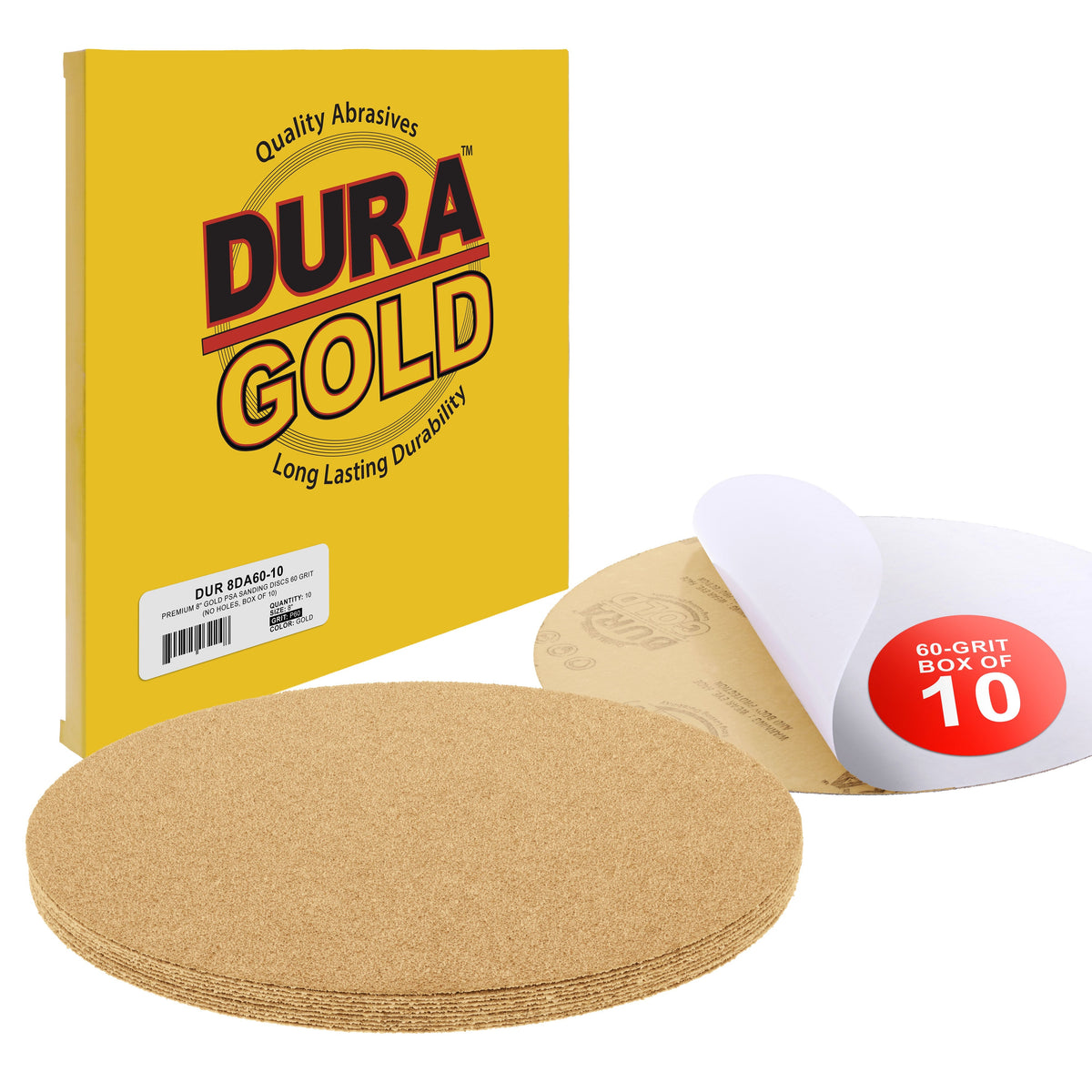 60 Grit - 8" Gold PSA Self Adhesive Stickyback Sanding Discs for DA Sanders - Box of 10