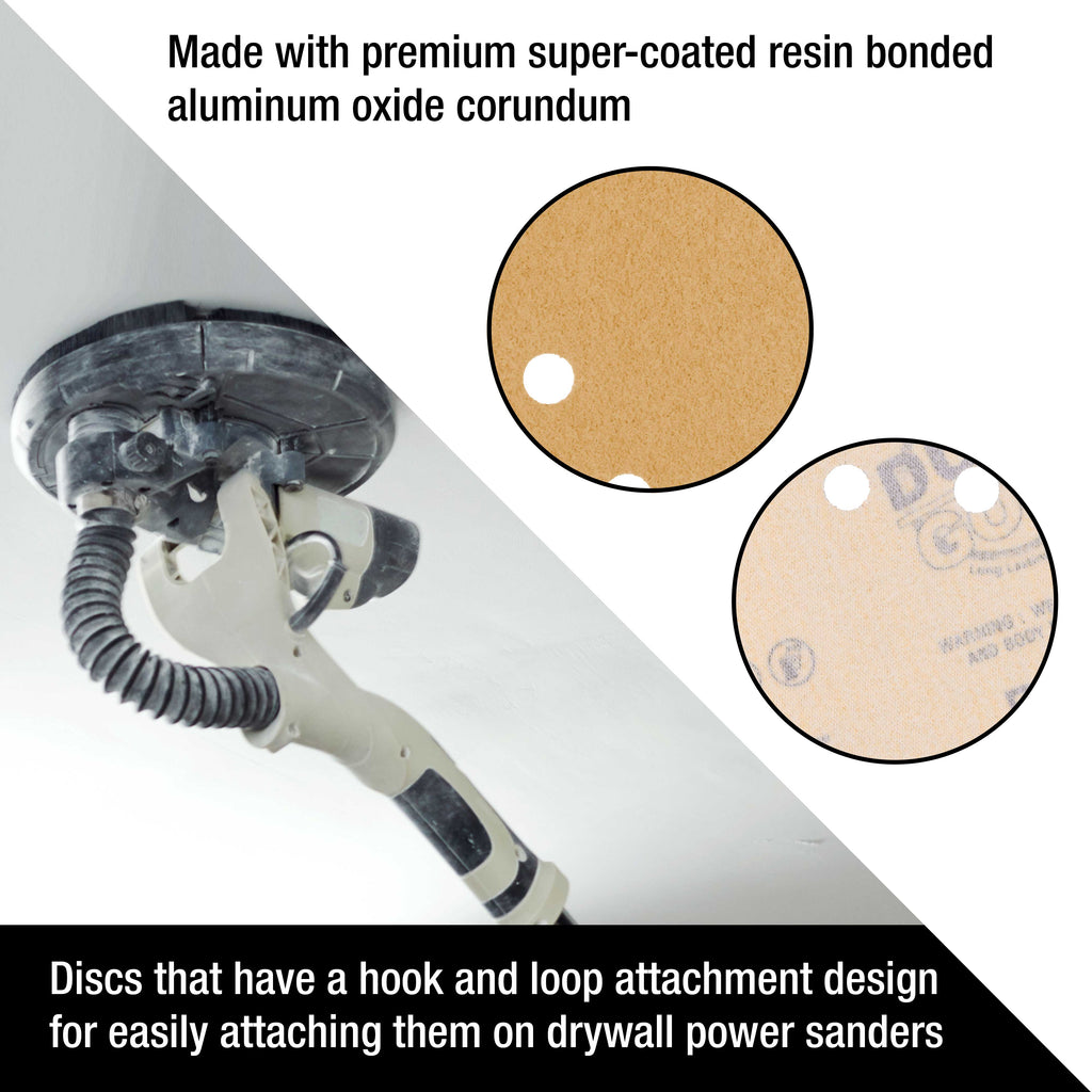 Premium 9" Drywall Sanding Discs - 240 Grit (Box of 10) - 10 Hole Pattern Hook & Loop Aluminum Oxide Sandpaper - For Power Sander, Sand Wood