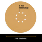Premium 9" Drywall Sanding Discs - 120 Grit (Box of 10) - 8 Hole Pattern Hook & Loop Aluminum Oxide Sandpaper - For Power Sander, Sand Wood