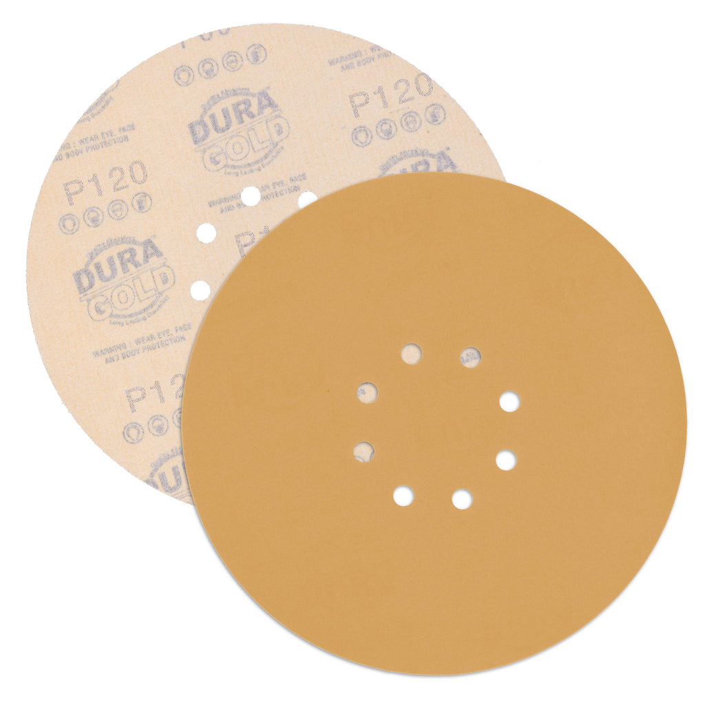 Premium 9" Drywall Sanding Discs - 120 Grit (Box of 10) - 8 Hole Pattern Hook & Loop Aluminum Oxide Sandpaper - For Power Sander, Sand Wood