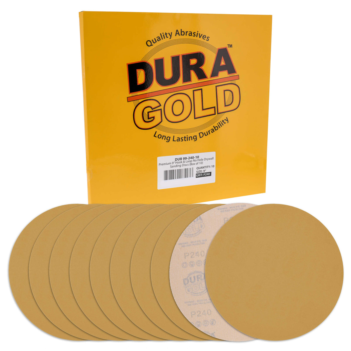 Premium 9" Drywall Sanding Discs, 240 Grit (Box of 10), Sandpaper Discs with Hook & Loop Backing, Aluminum Oxide Abrasive, For Power Sanders