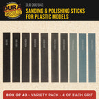 Sanding Sticks and Polishing Sticks for Plastic Models, Pack of 40 - 4 Each of 10 Grits, Coarse 80 to Super-Fine 7000 Grit, Classic Style