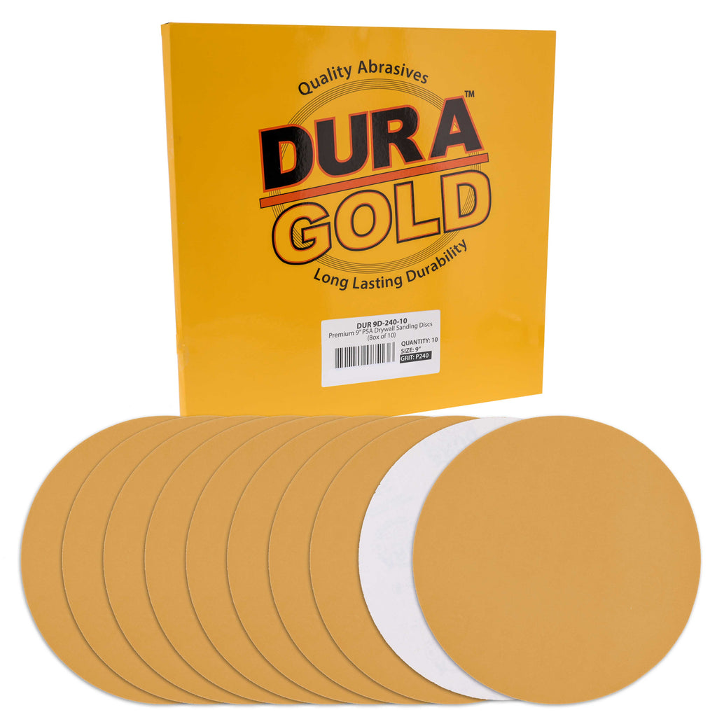 Premium 9" PSA Drywall Sanding Discs - 240 Grit (Box of 10) - Self Adhesive Aluminum Oxide Abrasive Sandpaper - For Drywall Power Sander