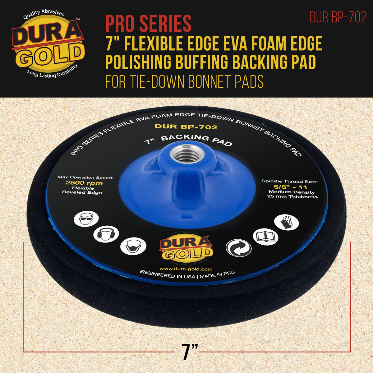 Pro Series 7" Flexible Edge EVA Foam Polishing Buffing Backing Pad for Tie-Down Bonnet Pads, Sheepskin Wool - Rotary Polisher Buffer Backup