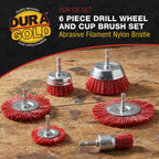 6 Piece Abrasive Filament Nylon Bristle Cup Brush Set - 1/4" Hex Drill Shank Arbor, Coarse Grit Angle Grinder Brush for Truck Bed Liner Surface Prep, Sanding, Scuffing, Rust & Paint Removal