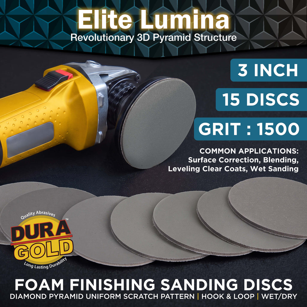 Elite Lumina 3” 1500 Grit Foam Finishing Sanding Discs, Box of 15