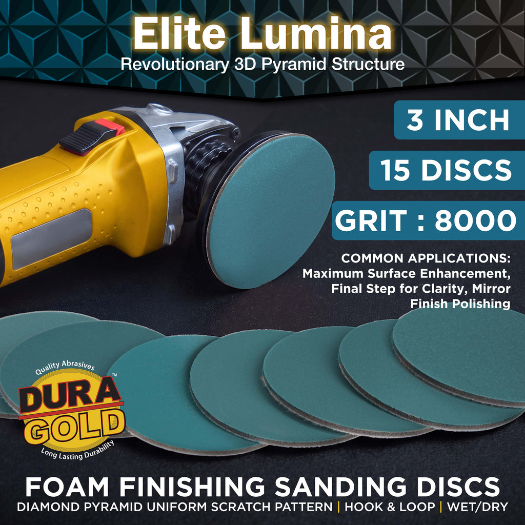 Elite Lumina 3” 8000 Grit Foam Finishing Sanding Discs, Box of 15