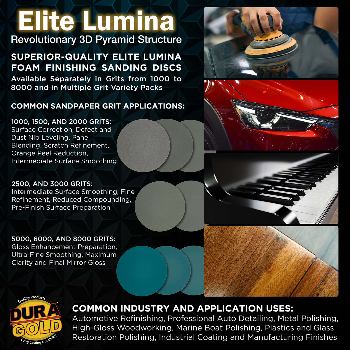 Elite Lumina 6" Foam Sanding Discs,Grits 1500 2000 2500 3000 5000, 15 Disc Variety Pack